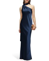 After Six - Scarf Detail One-Shoulder Satin Charmeuse Column Gown - Lyst