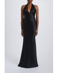 Amsale - V-Neck Fit-To-Flare Halter Gown - Lyst