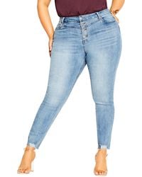 City Chic - Exposed Button Fly Skinny Jeans - Lyst