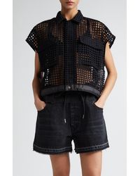 Sacai - Embroidered Grid Crop Shirt - Lyst