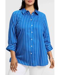 Foxcroft - Evelyn Stripe Three-Quarter Sleeve Cotton Button-Up Shirt - Lyst
