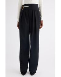 Chloé - Buckle Keyhole High Waist Wool Straight Leg Pants - Lyst