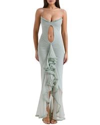House Of Cb - Gabriella Keyhole & Ruffle Mesh Body-Con Gown - Lyst