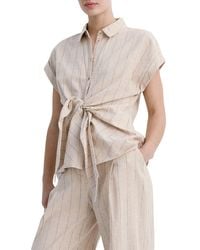 Mango - Pinstripe Tie Waist Linen & Cotton Shirt - Lyst