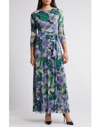 Anne Klein - Floral Print Mesh Maxi Dress - Lyst