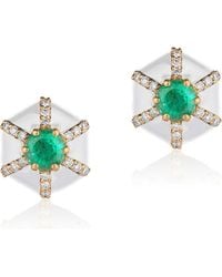 Goshwara - Queen Hexagon Emerald & Diamond Stud Earrings - Lyst