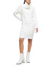 River Island - Imitation Pearl Embellished Long Sleeve Turtleneck Sweater Dress - Lyst