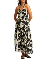Seafolly - Birds Of Paradise Halter Tiered Cotton Cover-up Maxi Dress - Lyst