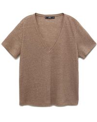 Mango - V-Neck Linen T-Shirt - Lyst