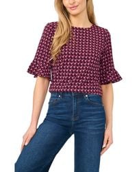 Cece - Geo Print Ruffle Cuff Top - Lyst