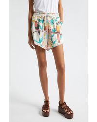 FARM Rio - Stitched Birds Pull-on Linen Blend Shorts - Lyst
