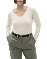 Mango - Fitted V-Neck Long Sleeve Top - Lyst