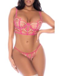 MAPALE - Embroidered Mesh Underwire Bra & Thong Set - Lyst