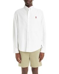 Ami Paris - Ami De Coeur Boxy Fit Cotton Oxford Button-down Shirt - Lyst