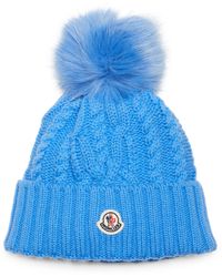 Moncler - Virgin Wool & Cashmere Rib Beanie With Faux Fur Pompom - Lyst