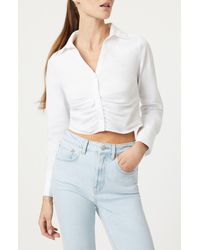 Mavi - Ruched Crop Cotton Button-up Shirt - Lyst