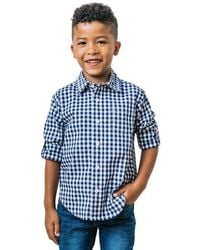 Hope & Henry - Kids' Organic Long Sleeve Stretch Poplin Roll-Up Button Down Shirt - Lyst