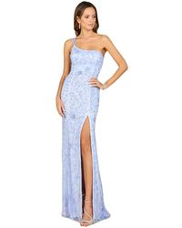 LARA New York - One Shoulder Beaded Gown With Slit - Lyst