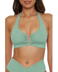 Becca - Shirred V-Wire Halter Bikini Top - Lyst