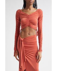 Balmain - Crop Long Sleeve Ruched Jersey Top - Lyst