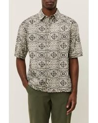 Les Deux - Larry Tile Print Short Sleeve Cotton Button-Up Shirt - Lyst