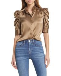 FRAME - Gillian Three-quarter Sleeve Silk Button-up Shirt - Lyst