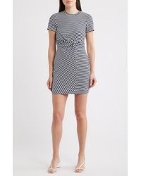 Halogen® - Striped Twist Detail Stretch Cotton T-Shirt Dress - Lyst