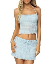 Edikted - Mari Ruffle Chiffon Tie Back Crop Halter Top - Lyst