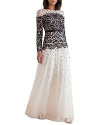 Needle & Thread Gilded Lace Long-Sleeve Maxi Gown in Pink | Lyst