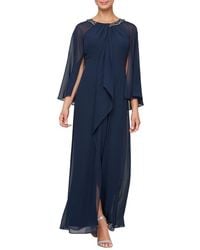 Sl Fashions - Illusion Cape Chiffon Gown - Lyst