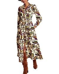 Boden - Clara Print Tie Waist Long Sleeve Corduroy Midi Shirtdress - Lyst