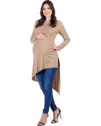 24seven Comfort Apparel - Long Sleeve Knee Length Asymmetrical Maternity Tunic Top - Lyst