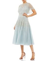 Mac Duggal - Sequin & Crystal Embellished Ruffle Sleeve Midi Cocktail Dress - Lyst