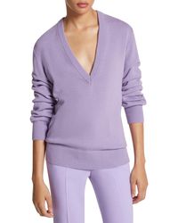 Michael Kors - Ruched Sleeve Cashmere V-neck Sweater - Lyst