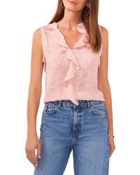 Vince Camuto - Abstract Floral Ruffle Neck Sleeveless Top - Lyst