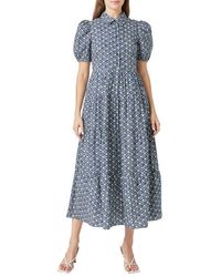 English Factory - Geo Print Short Sleeve Cotton Shirtdress - Lyst