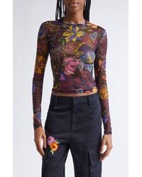 Area - Hotfix Printed Tulle Long Sleeve Top - Lyst