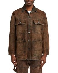 G-Star - Leather Effect Cotton Denim Chore Jacket - Lyst