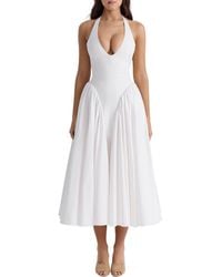 House Of Cb - Marilyn Gingham Halter Midi Sundress - Lyst
