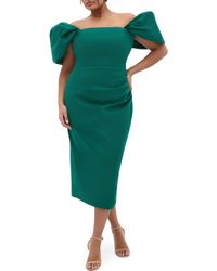 City Chic - Elyse Puff Sleeve Sheath Dress - Lyst