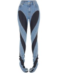 Mugler - Spiral High Waist Denim & Jersey Skinny Jeans - Lyst