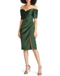 THEIA - Holland Pleated Off The Shoulder Satin Cocktail Dress - Lyst