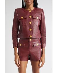 L'Agence - Deidra Lambskin Leather Crop Jacket - Lyst