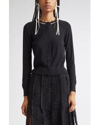 Simone Rocha - Classic Long Sleeve Merino Wool & Silk Cardigan With Faux Pearl Detail - Lyst
