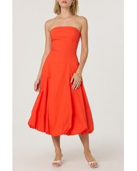 Astr - Strapless Bubble Hem Cotton Poplin Midi Dress - Lyst