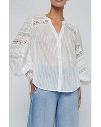 L'Agence - Kiera Lace Trim Button-Up Top - Lyst