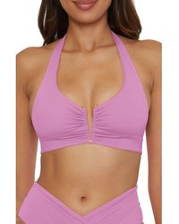 Becca - Shirred V-Wire Halter Bikini Top - Lyst