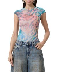 AFRM - Nina Print Cap Sleeve Mesh Top - Lyst