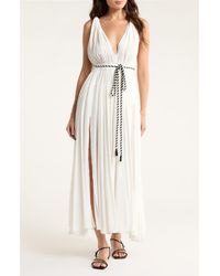 Elan - Plunge Tie Belt Maxi Cover-Up Dress - Lyst