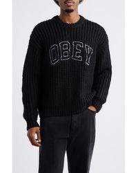 Obey - Embroidered Collegiate Logo Ribbed Crewneck Sweater - Lyst